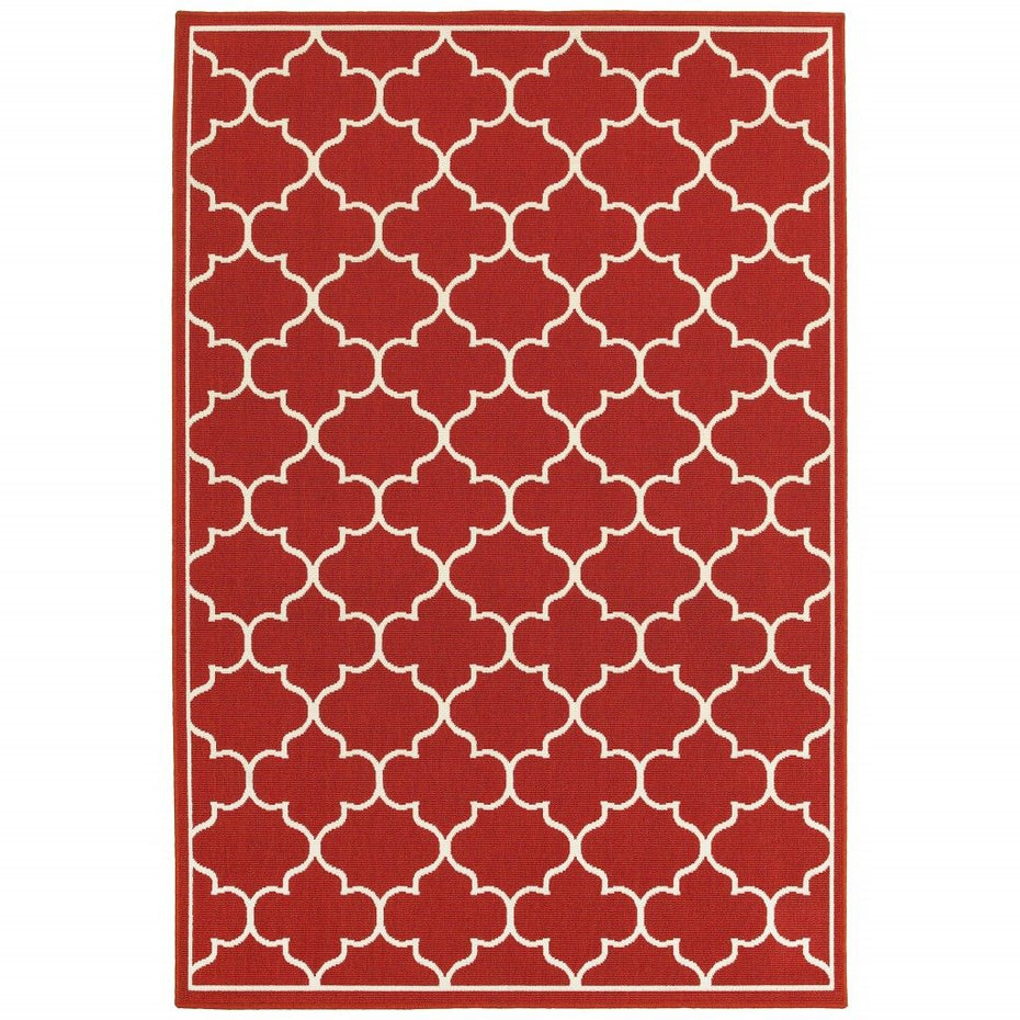 5' X 8' Indoor / Outdoor Area Rug - Red / Ivory