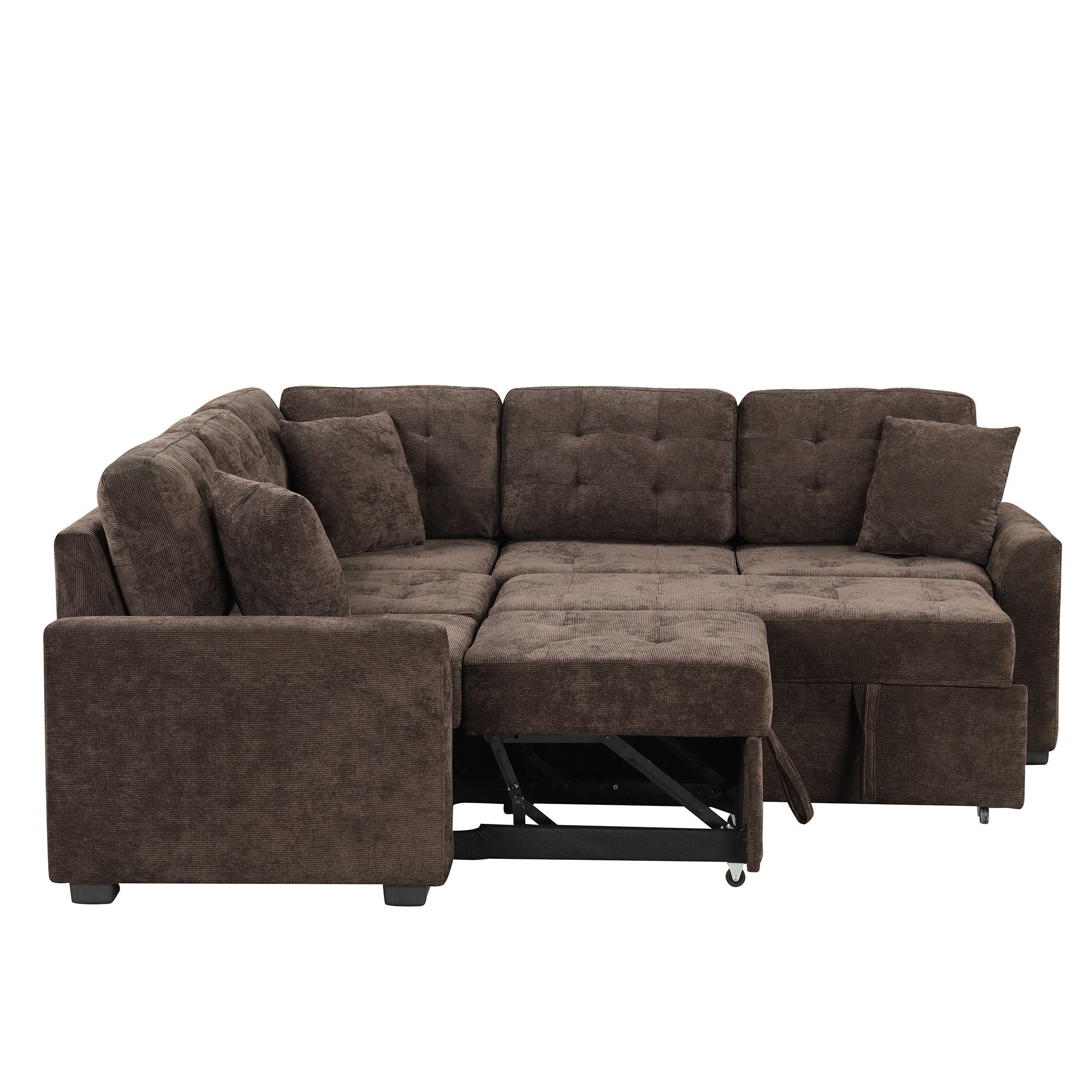 L-Shape Sofa Bed Pull-Out Sleeper Sofa With Wheels, USB Ports, Power Sockets For Living Room