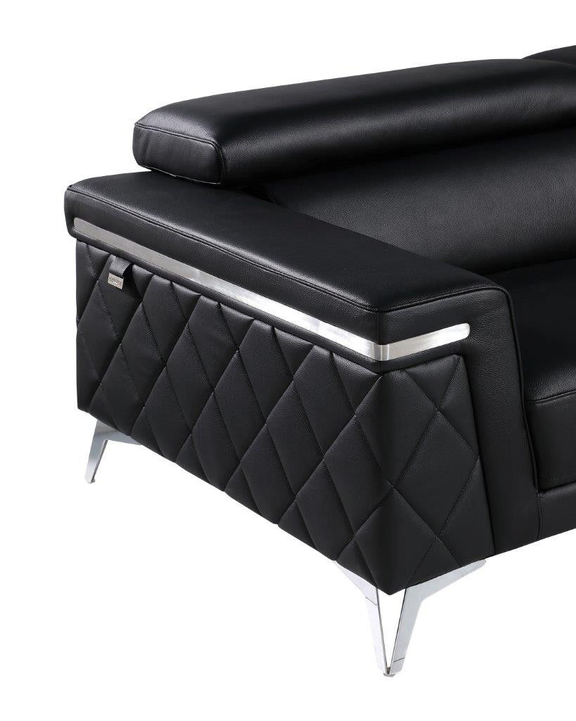 Sofa With Silver Legs Italian Leather - Black