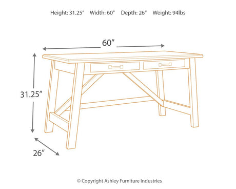 Baldridge - Rustic Brown - Home Office Large Leg Desk by Signature Design by Ashley® | Bel Furniture