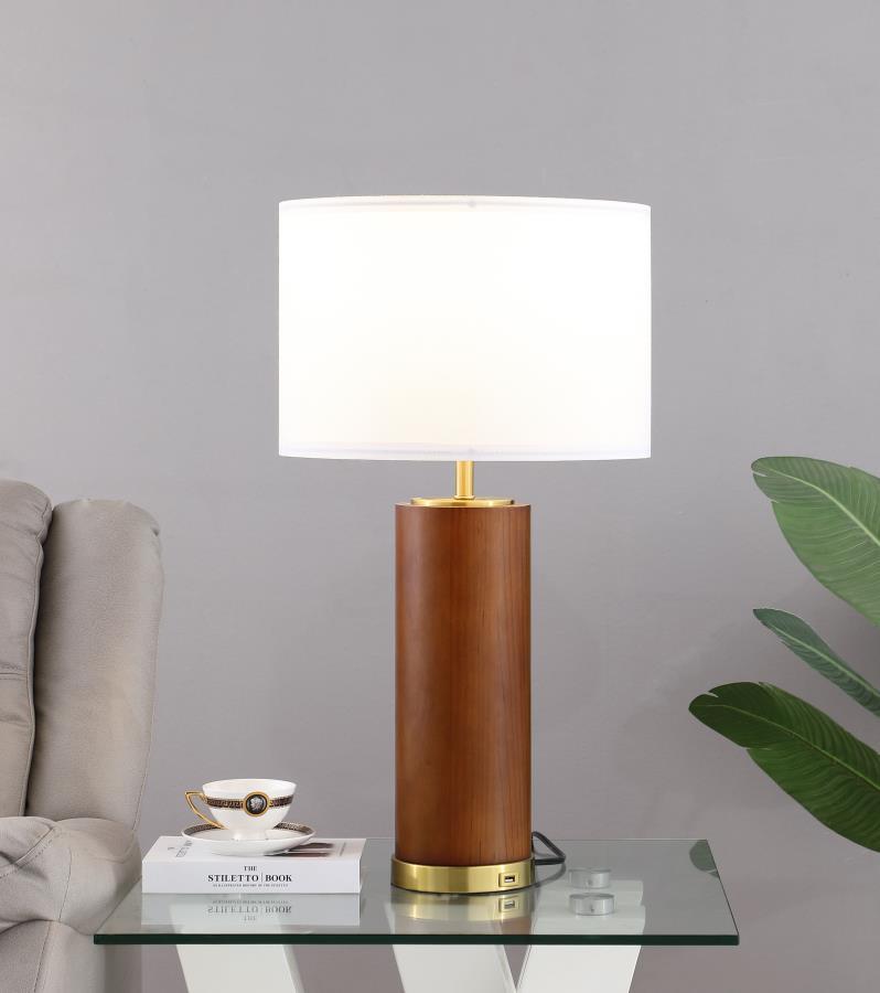 Aziel - Drum Shade Wood Frame Table Lamp - Cappuccino