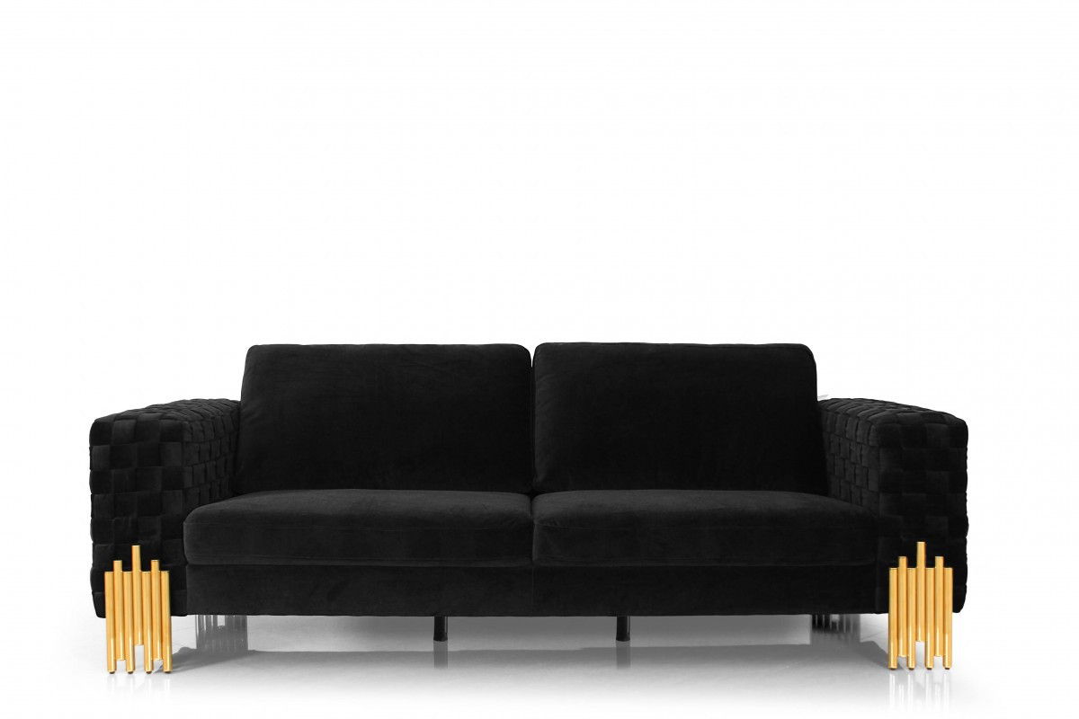 Velvet Sofa & Gold Legs - Black