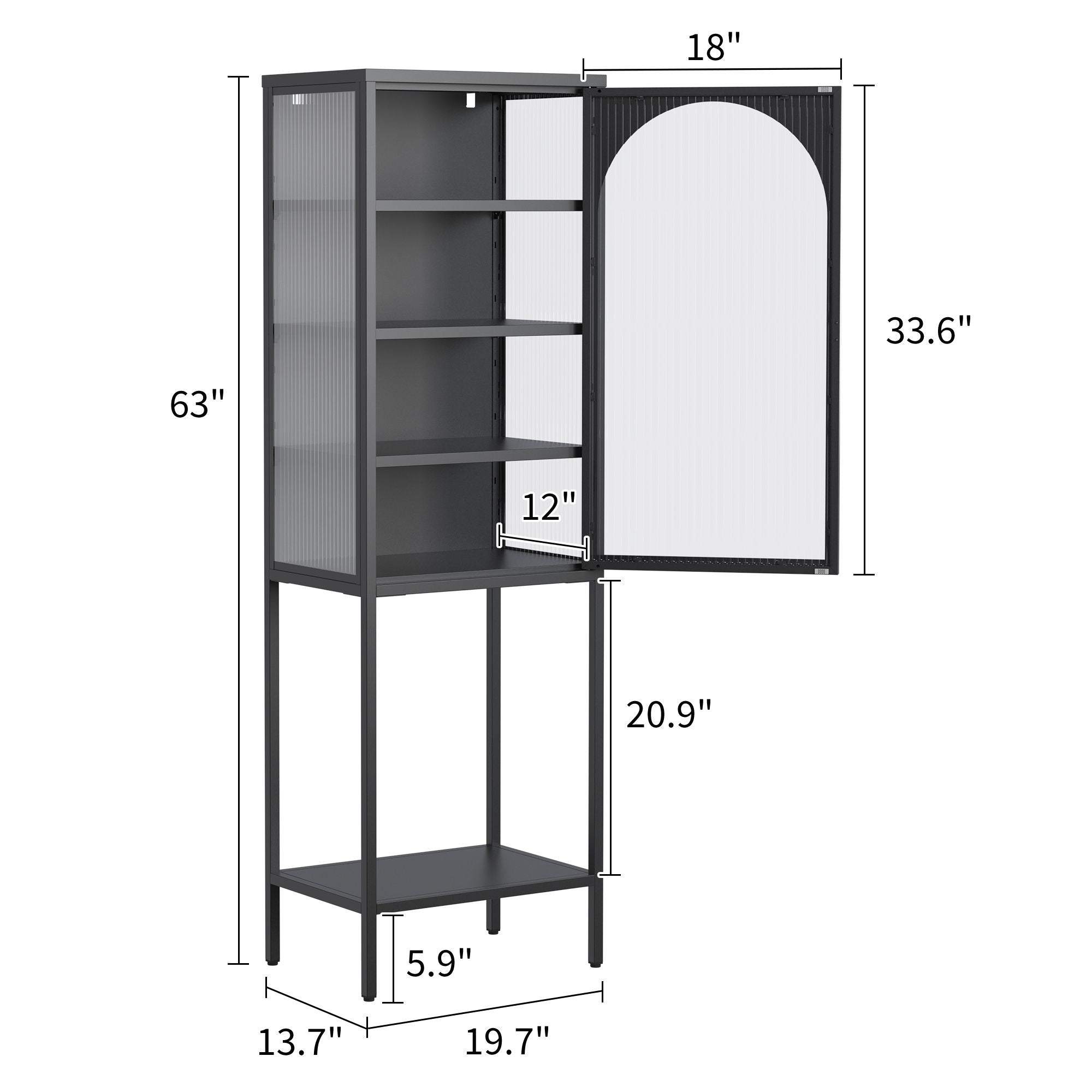 Metal Glass Door Display Storage Cabinet - 5 Tier Cube Bookshelf Storage Cabinet With 3 Adjustable Shelves For Kitchen, Dining Room, Living Room, Bathroom, Home Office