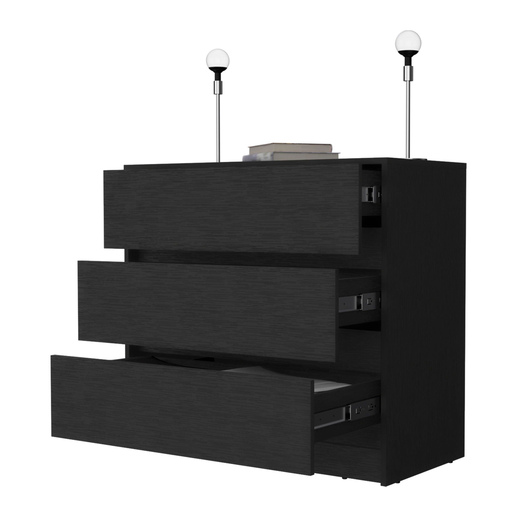 Manufactured Wood Three Drawer No Handles Dresser - Black