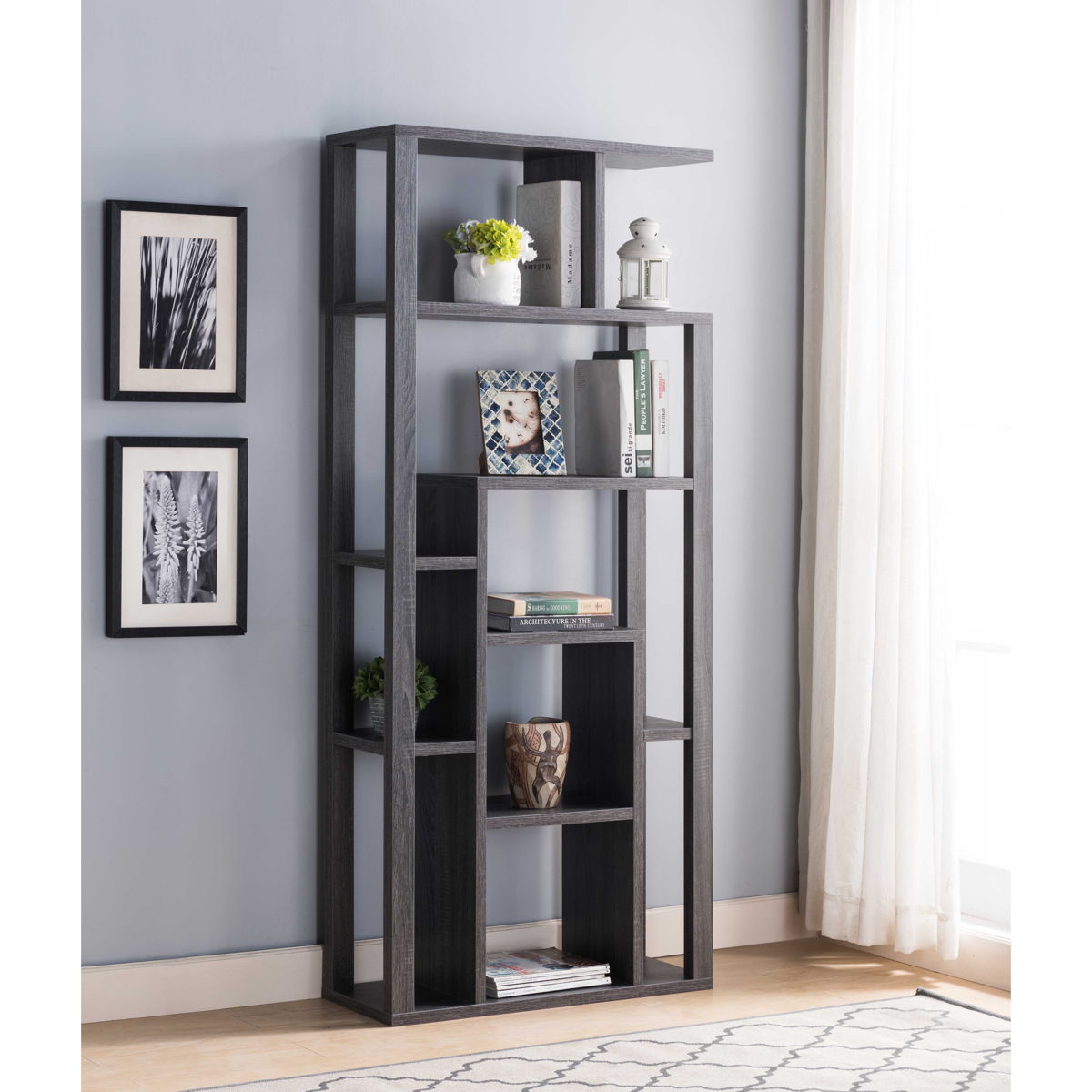 Multi Level Shelve Showcase Cabinet, Home Display Cabinet - Distressed Gray