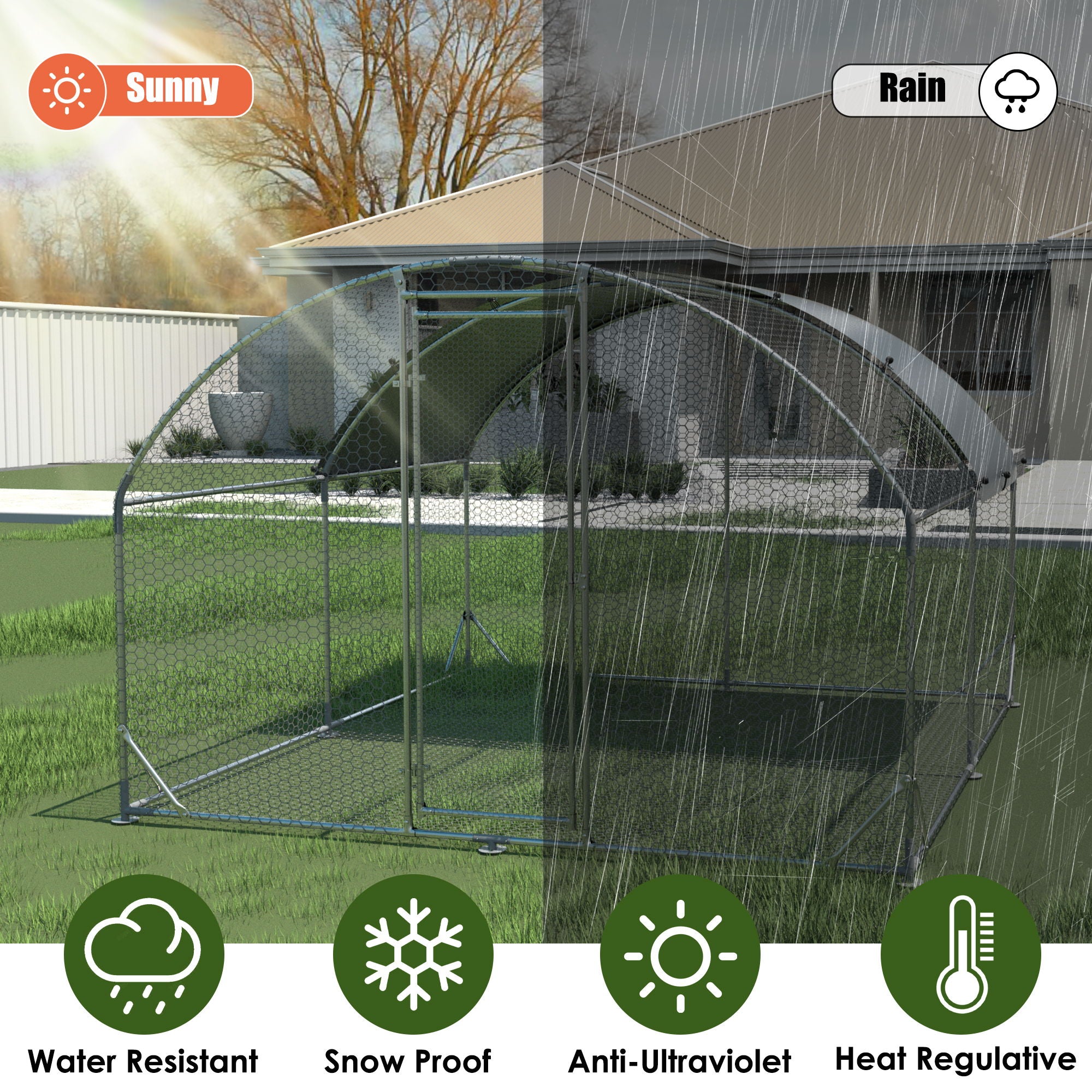 Large Chicken Coop Upgrade Three Support Steel Wire Impregnated Plastic Net Cage, Oxford Cloth Plated Waterproof UV Protection, Duck Rabbit Sheep Bird Outdoor House