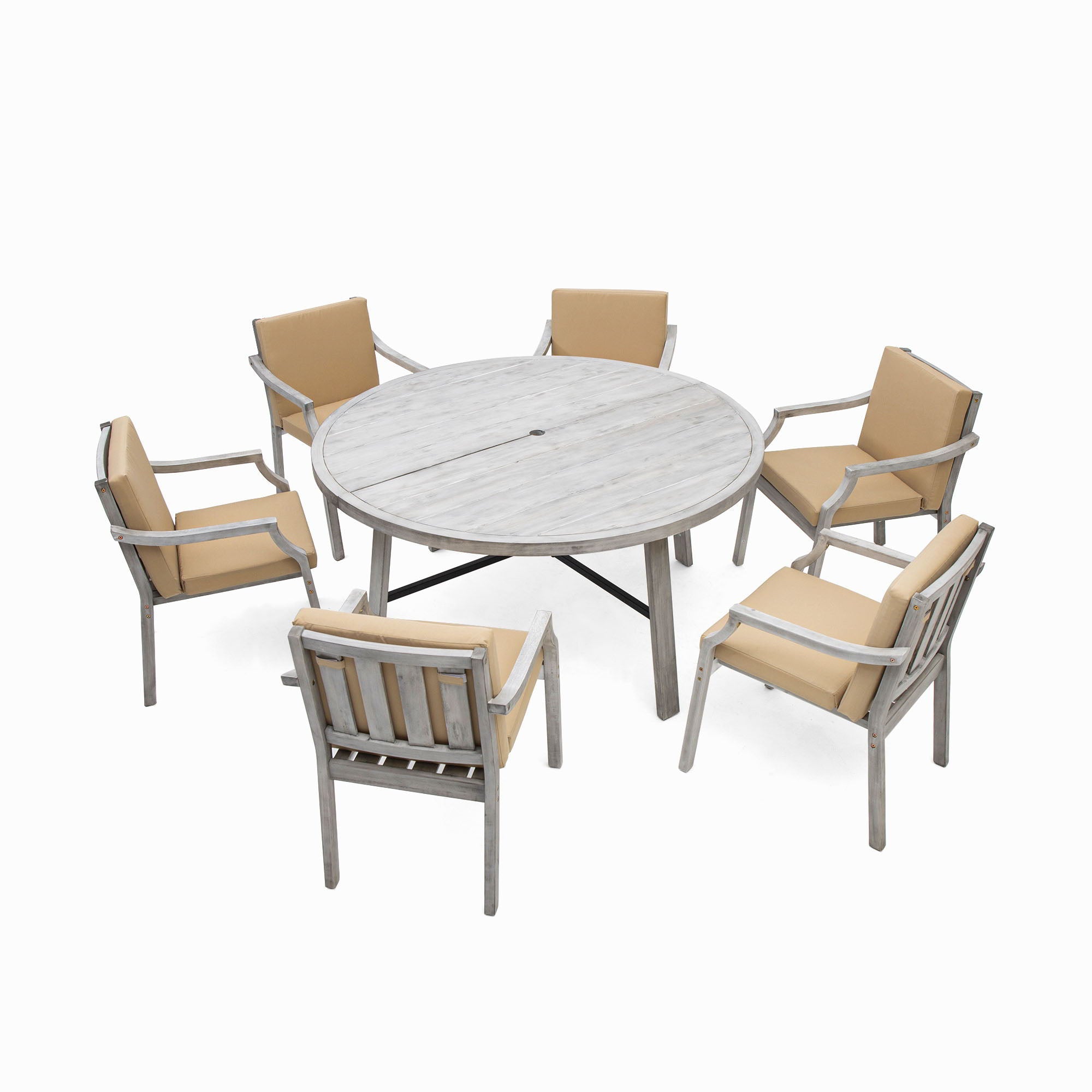 Outdoor Dinning Set 6 Person Dinning Set With An Umbrella Hole And Removable Cushions For Patio, Backyard, Garden - Antique Gray