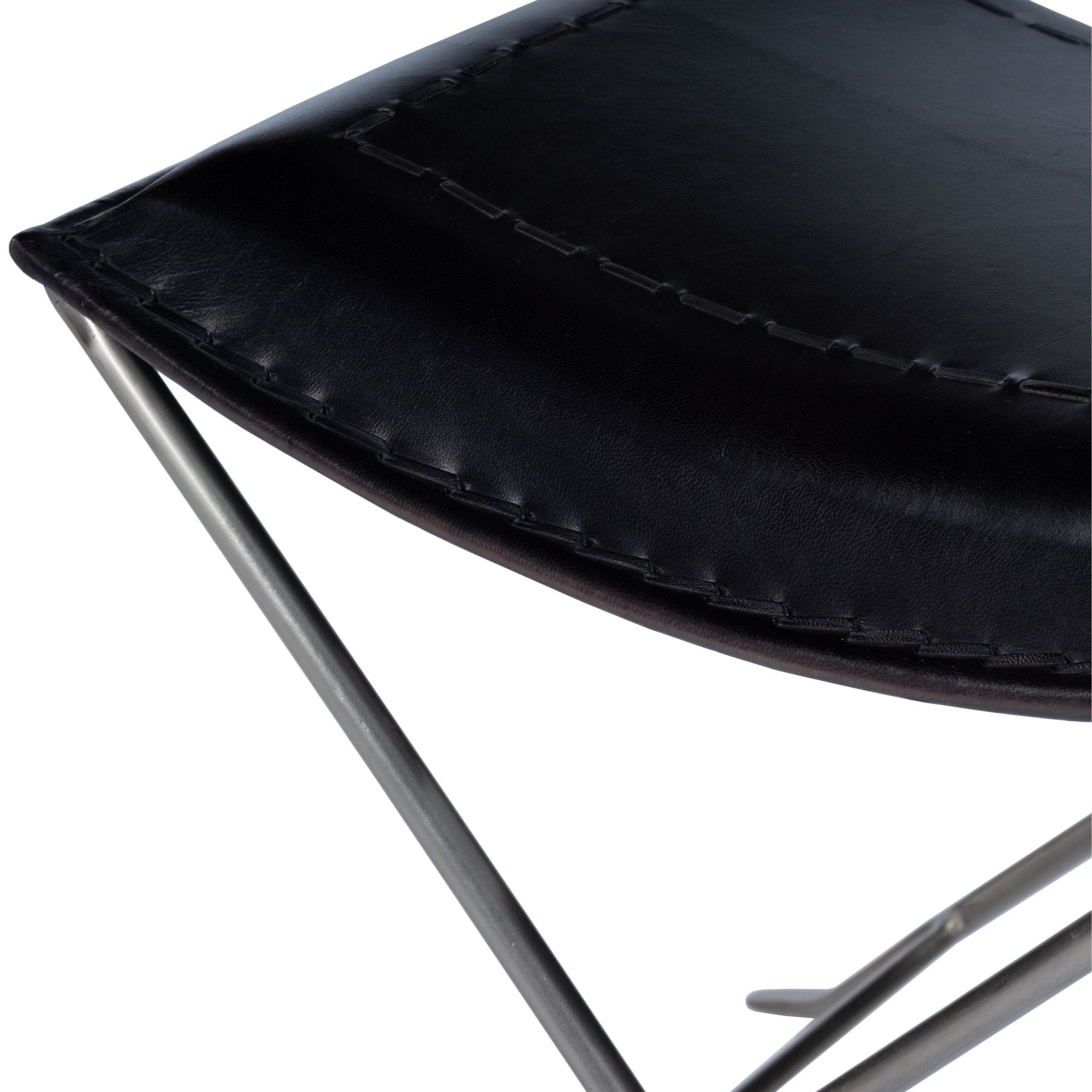 Faux Leather Ottoman - Black / Gray