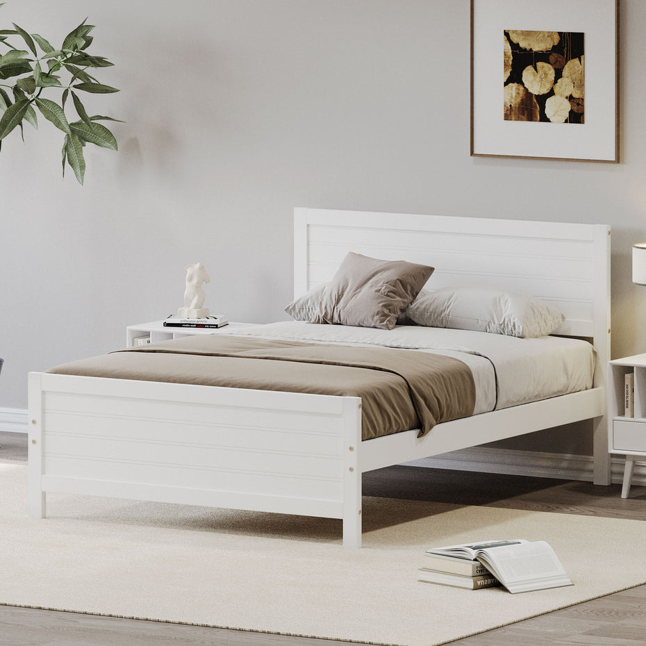 Wood Platform Bed Frame With Headboard, Mattress Foundation With Wood Slat Support, No Box Spring Needed