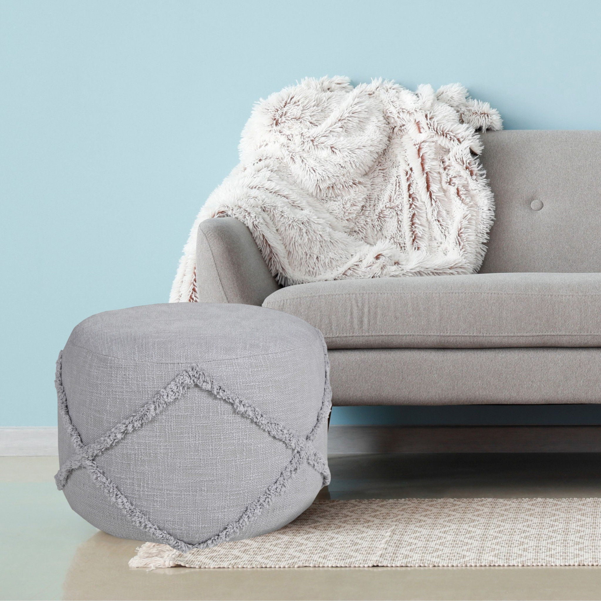 Cotton Ottoman Round - Gray