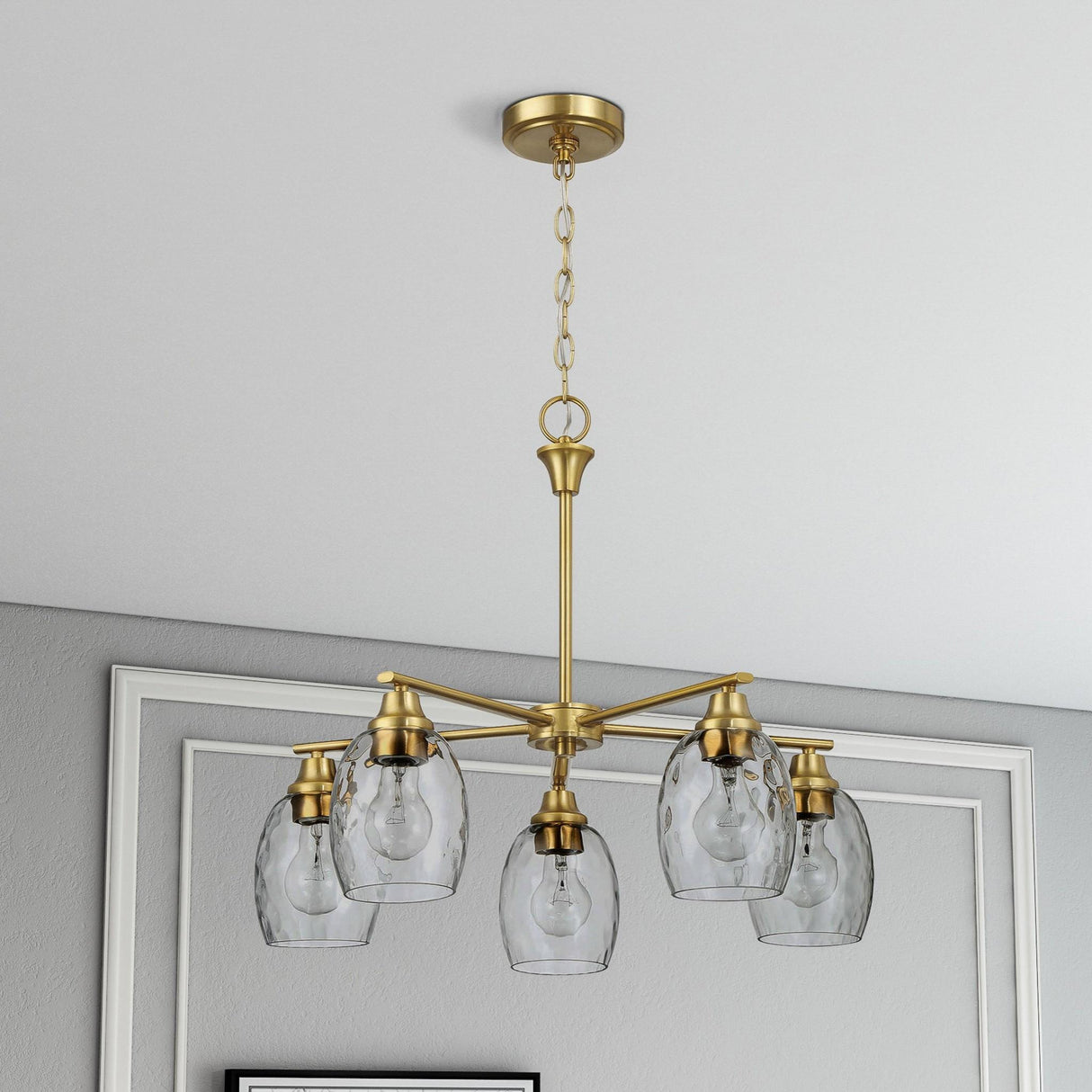 Elegance 5 Lights Linear Arms With Chain Chandelier - Clear / Gold by Ashcroft Furniture | Bel Furniture
