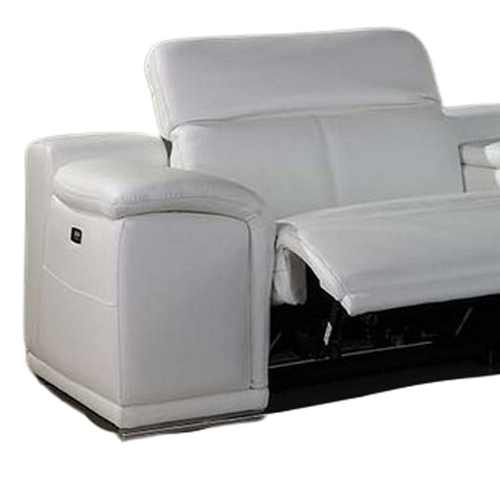 Italian Leather Power Reclining With Console U Shaped Eight Piece Corner Sectional - White