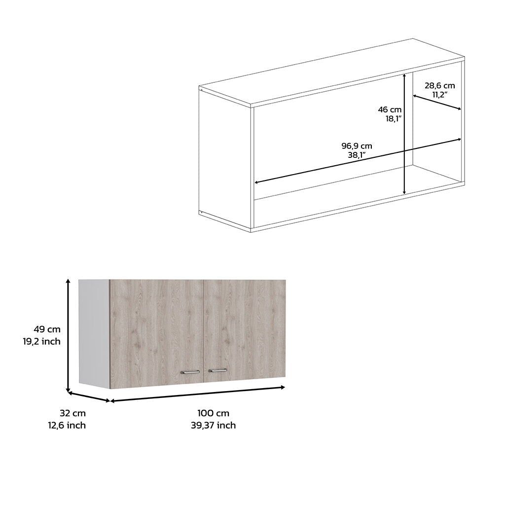 Wall Cabinet Two Doors, Two Internal Shelves - White / Light Gray