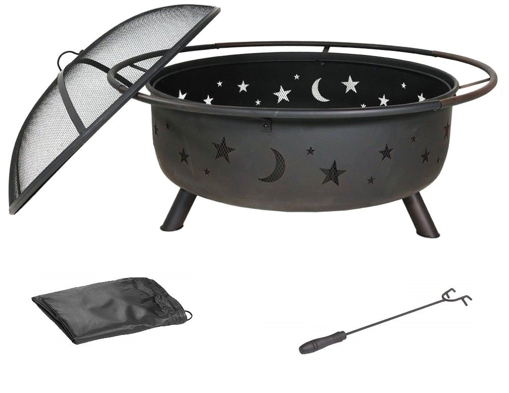 Fire Pit With Grill And Spark Screen - Charcoal