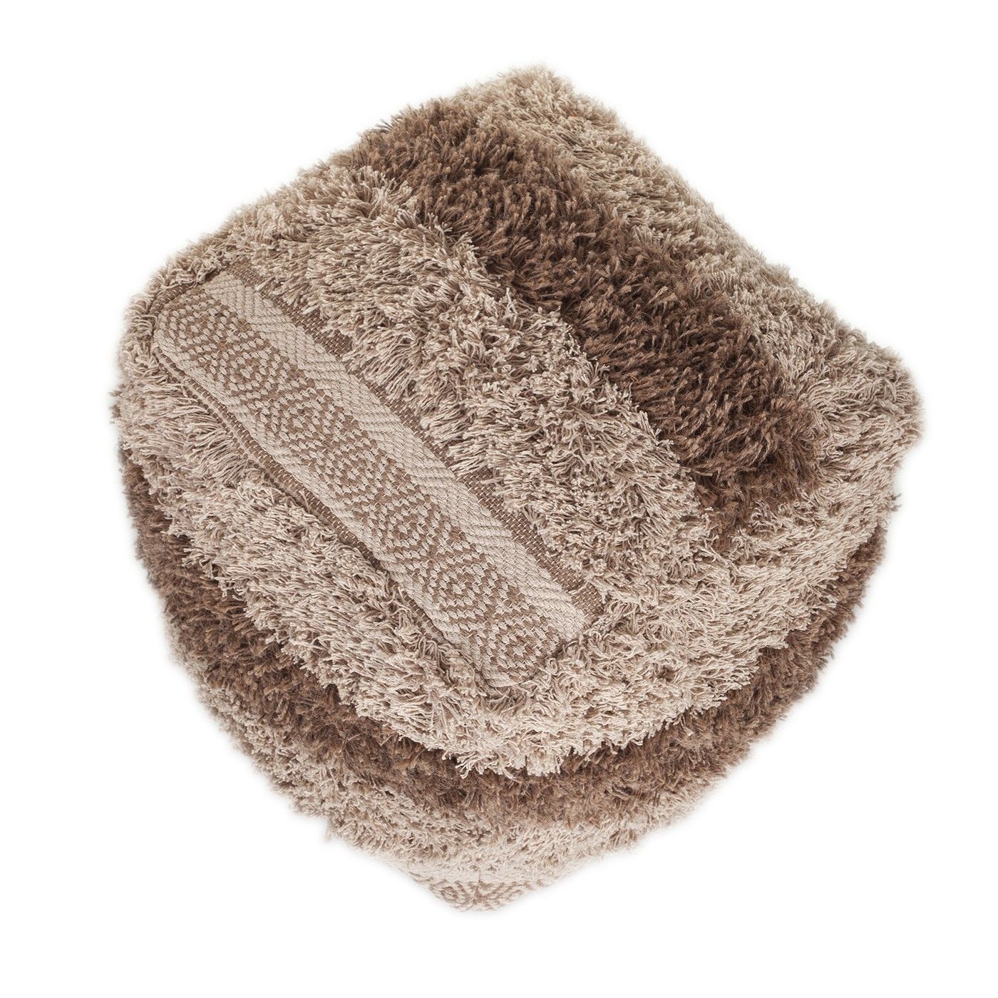 Boho Shaggy Textured Pouf - Khaki