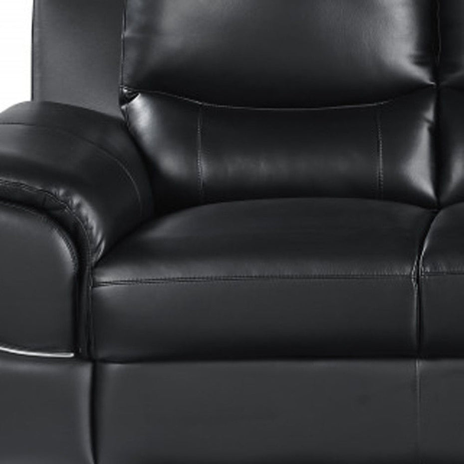 Sofa Leather With Silver Legs - Black