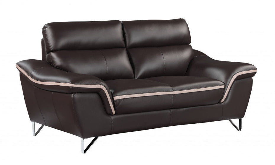 Love Seat Faux Leather - Silver / Brown