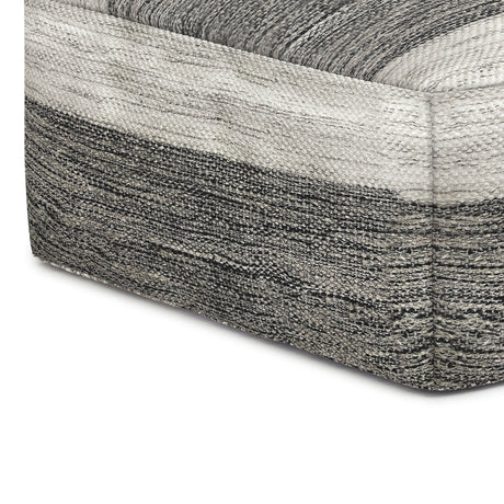 Mathis - Square Woven Outdoor / Indoor Pouf - Gray / White by Simpli-Home | Bel Furniture