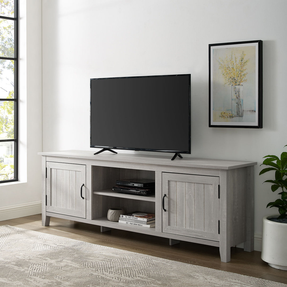 Modern Farmhouse 2 Door Grooved 70" TV Stand For 85" TVs by Walker Edison | Bel Furniture