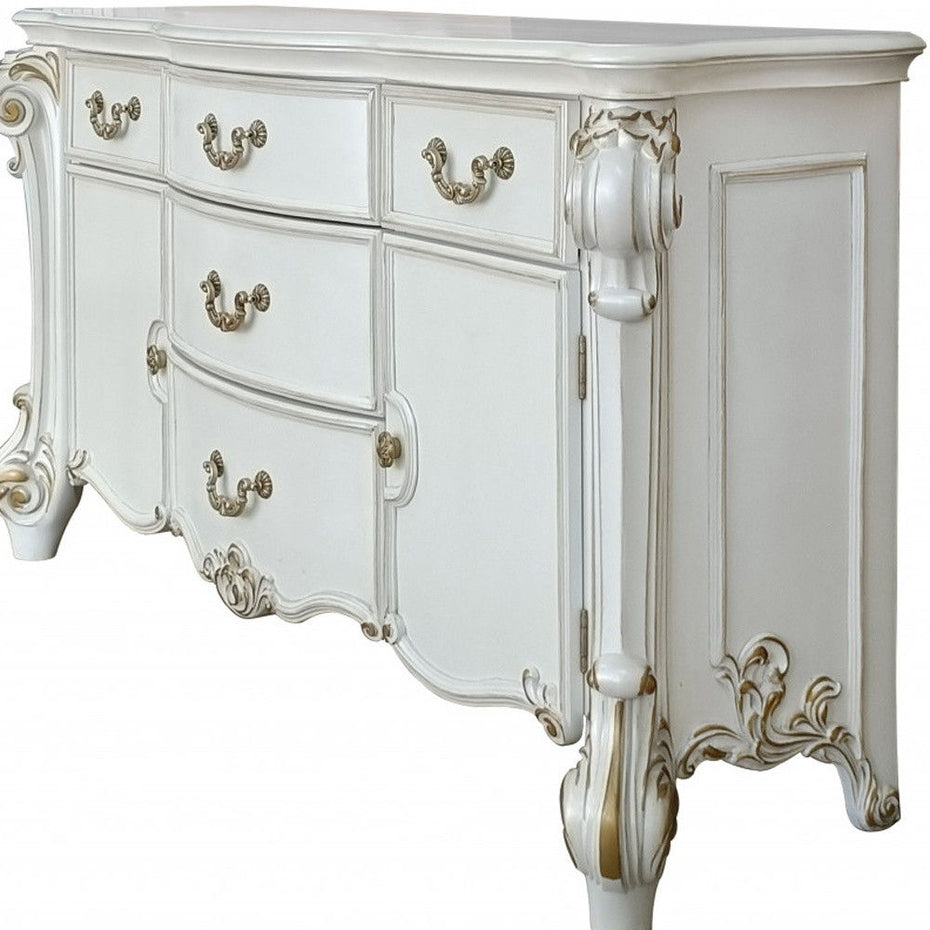 Solid And Manufactured Wood Five Drawer Triple Dresser - Pearl