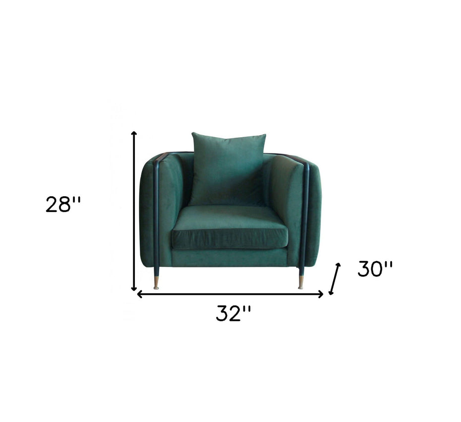 Velvet And Black Solid Color Arm Chair - Green