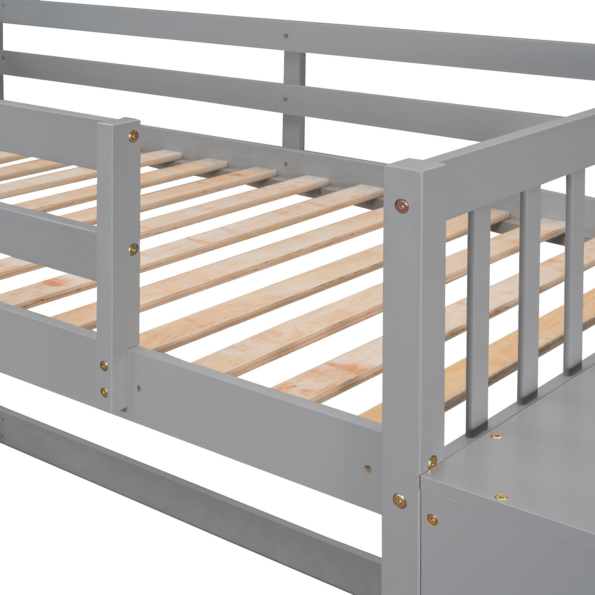 Twin Over Twin Bunk Bed With 4 Drawers And 3 Shelves