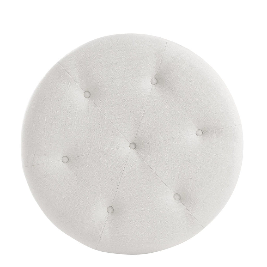 Linen Tufted Round Cocktail Ottoman - White