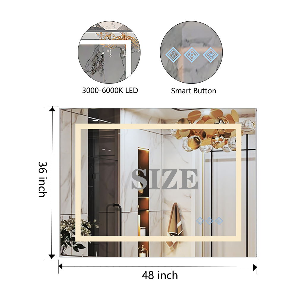 3000-6000K LED Bathroom Mirror With Lights, Anti-Fog Dimmable Lighted Wall Mounted Vanity Mirror Master Bath Modern Makeup (Only Mirrors, Not Cabinets) Horizontal & Vertical