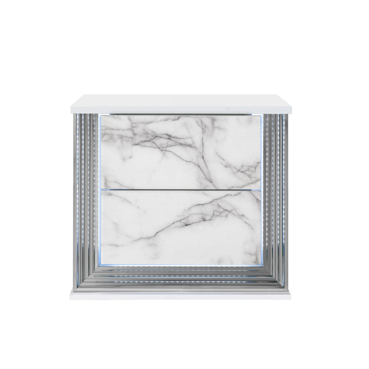 Moon - Marble Nightstand With LED - White