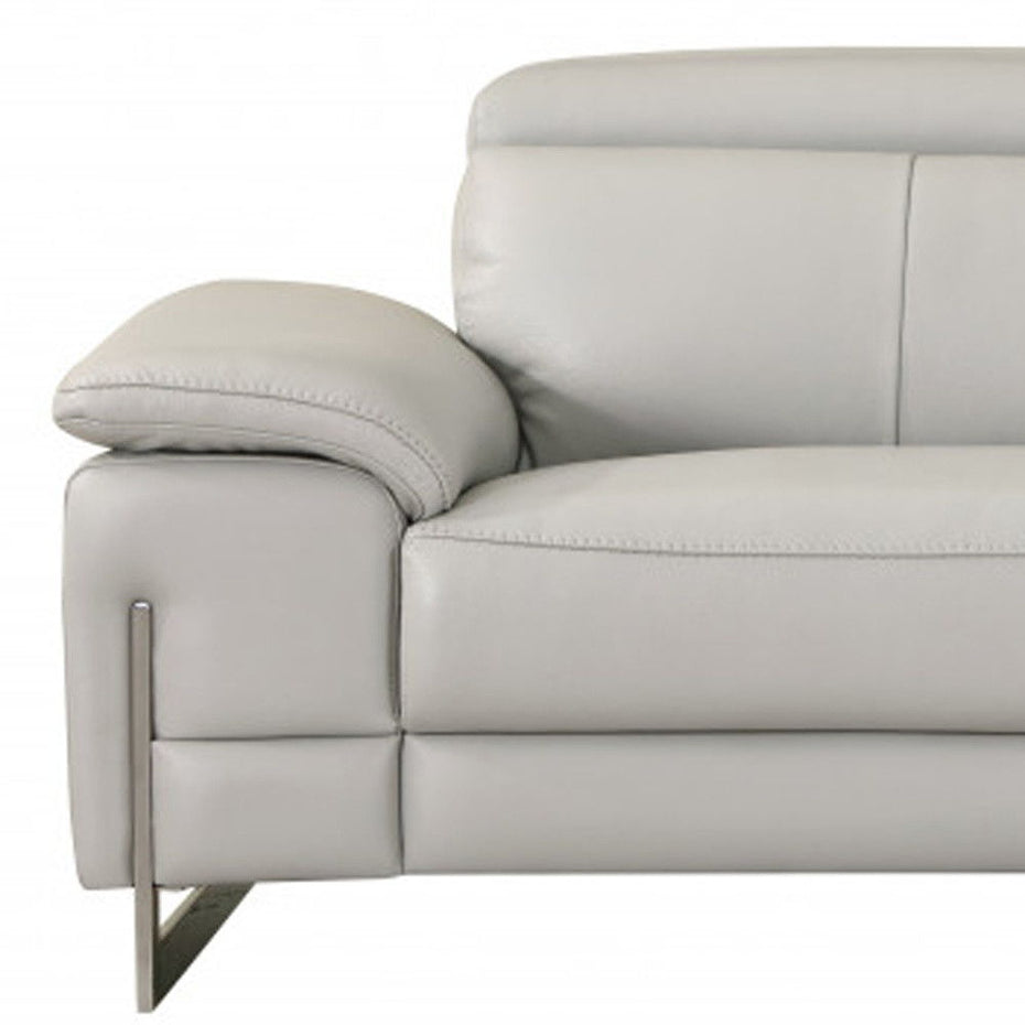 Sofa Italian Leather With Silver Legs - Light Gray