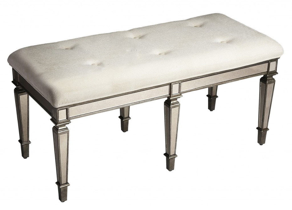 Upholstered Cotton Entryway Bench - Silver