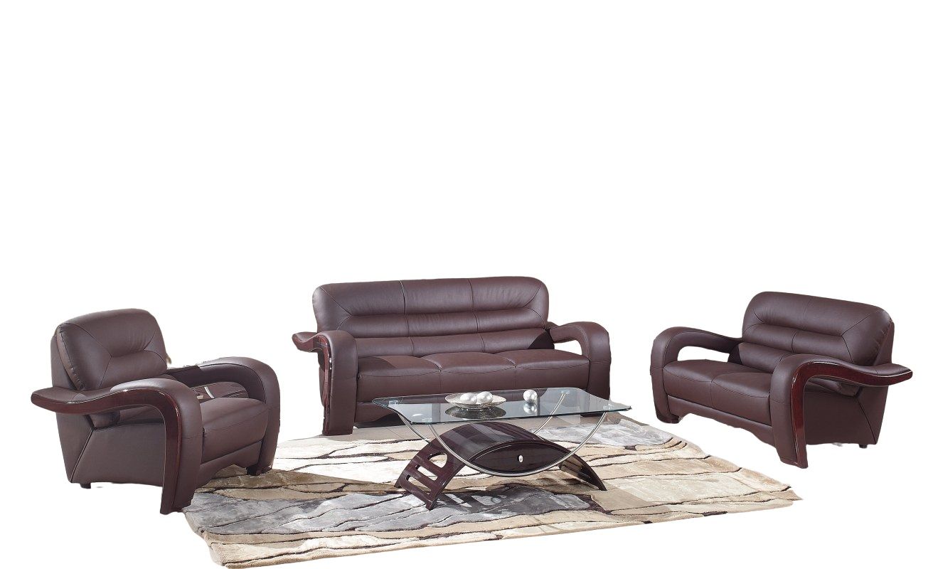 Three Piece Indoor Genuine Leather Six Person Seating Set - Brown