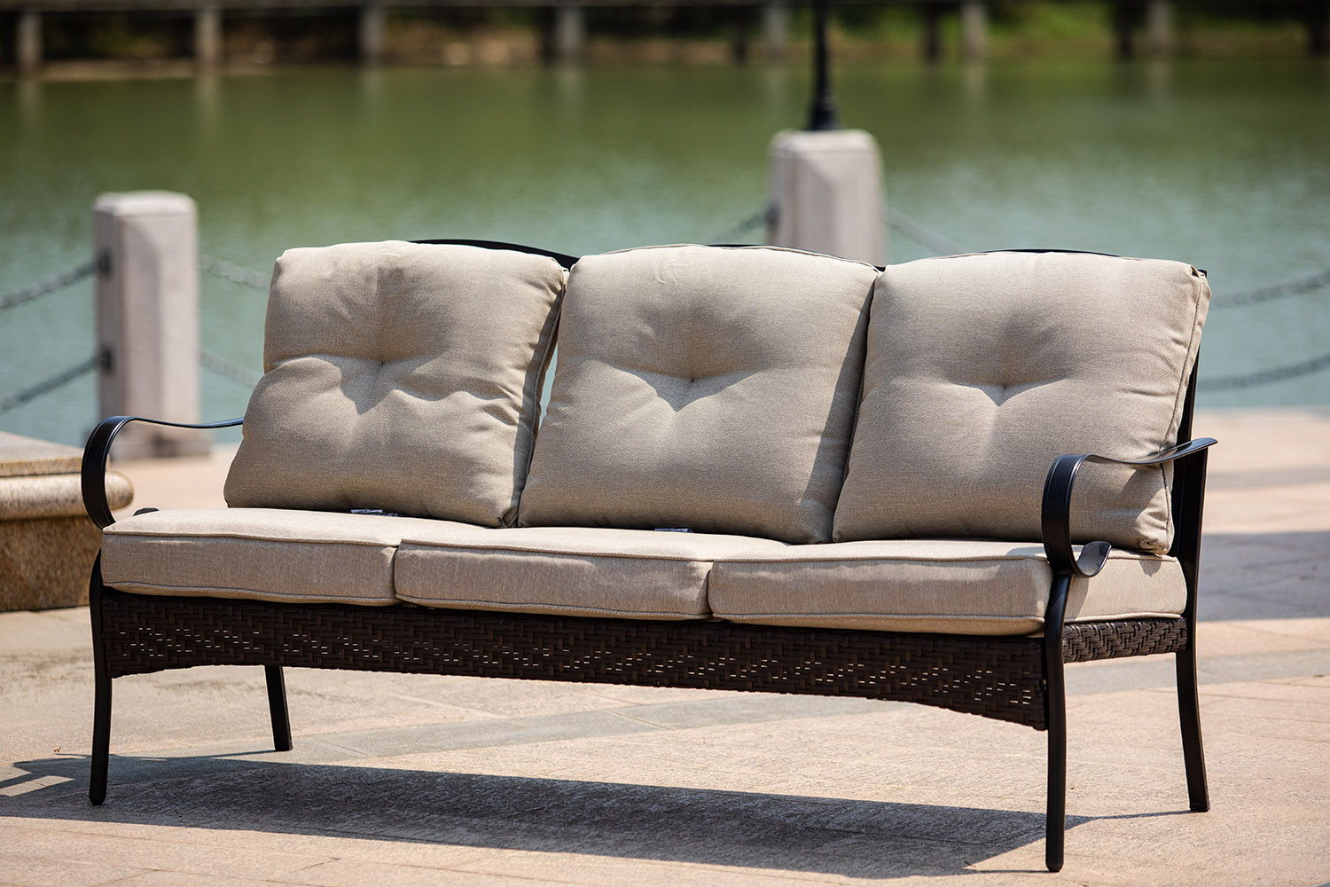 Polyester Blend Settee With Black Legs - Beige