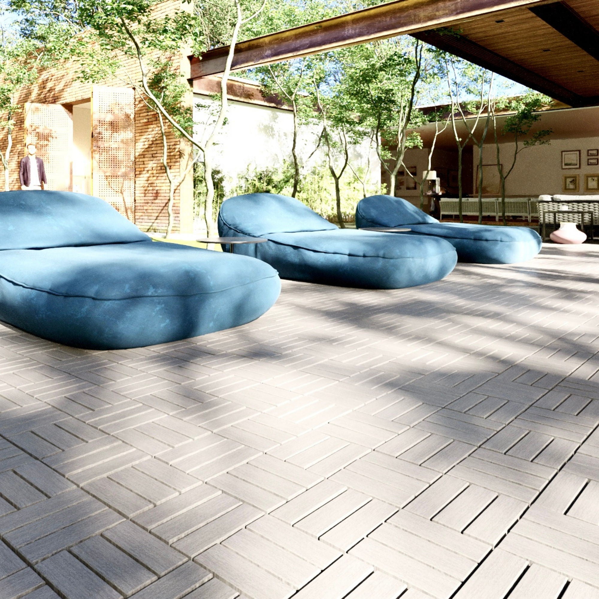 Interlocking Deck Tiles Checker Pattern, Square Acacia Hardwood Outdoor Flooring For Patio, Bancony, Pool Side