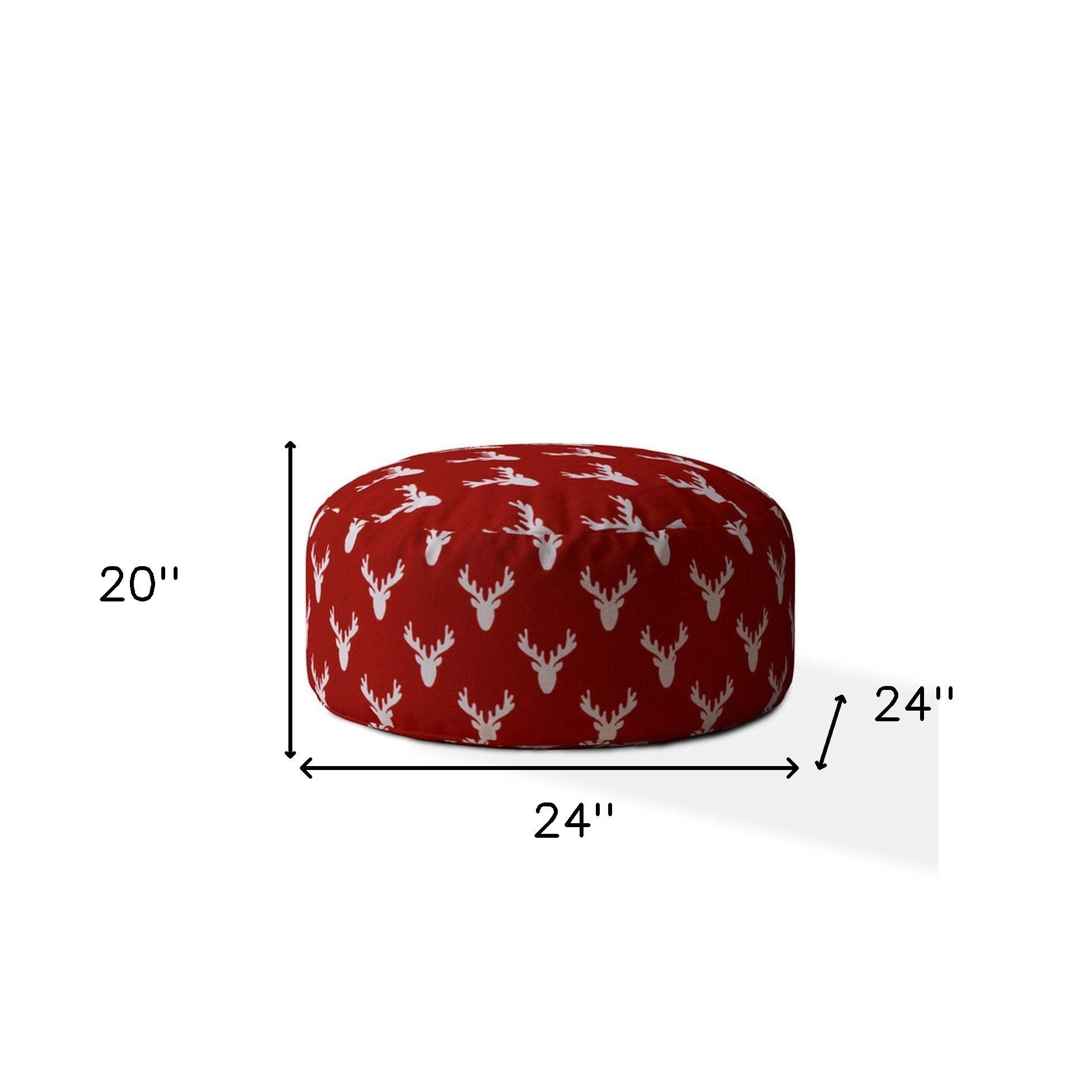 Cotton Round, Stag Pouf Cover - Red / White