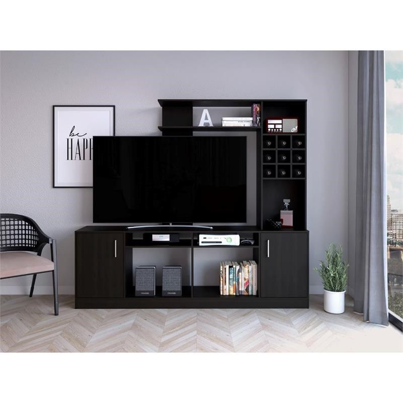 Particle Board Open Shelving Entertainment Center - Black