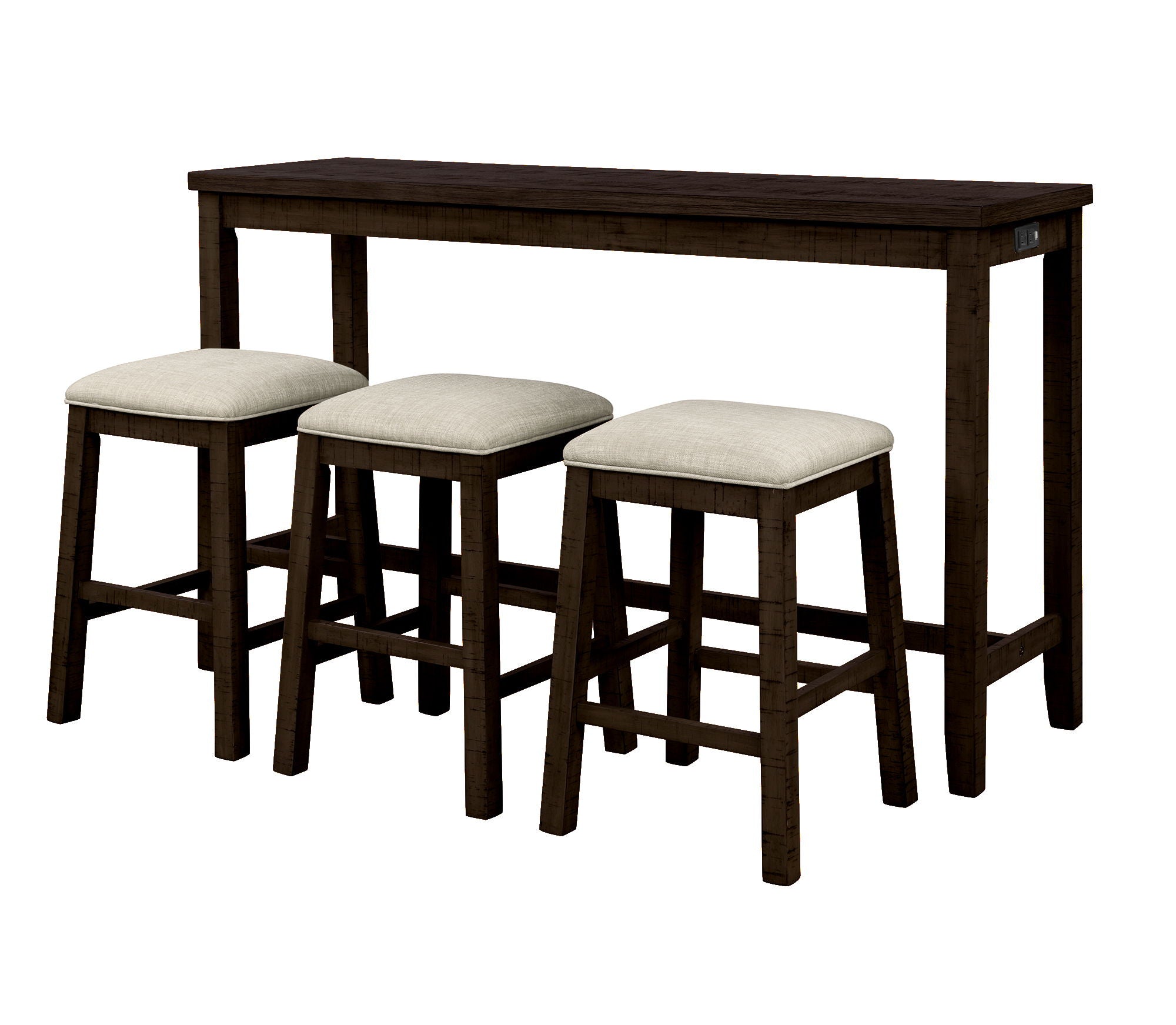 Topmax - 4 Pieces Counter Height Table With Fabric Padded Stools, Rustic Bar Dining Set With Socket