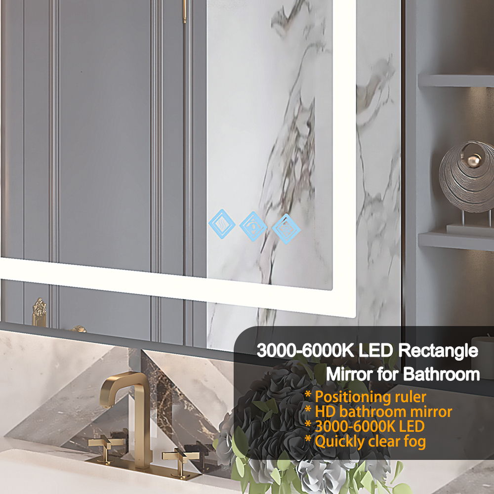 3000-6000K LED Bathroom Mirror With Lights, Anti-Fog Dimmable Lighted Wall Mounted Vanity Mirror Master Bath Modern Makeup (Only Mirrors, Not Cabinets) Horizontal & Vertical