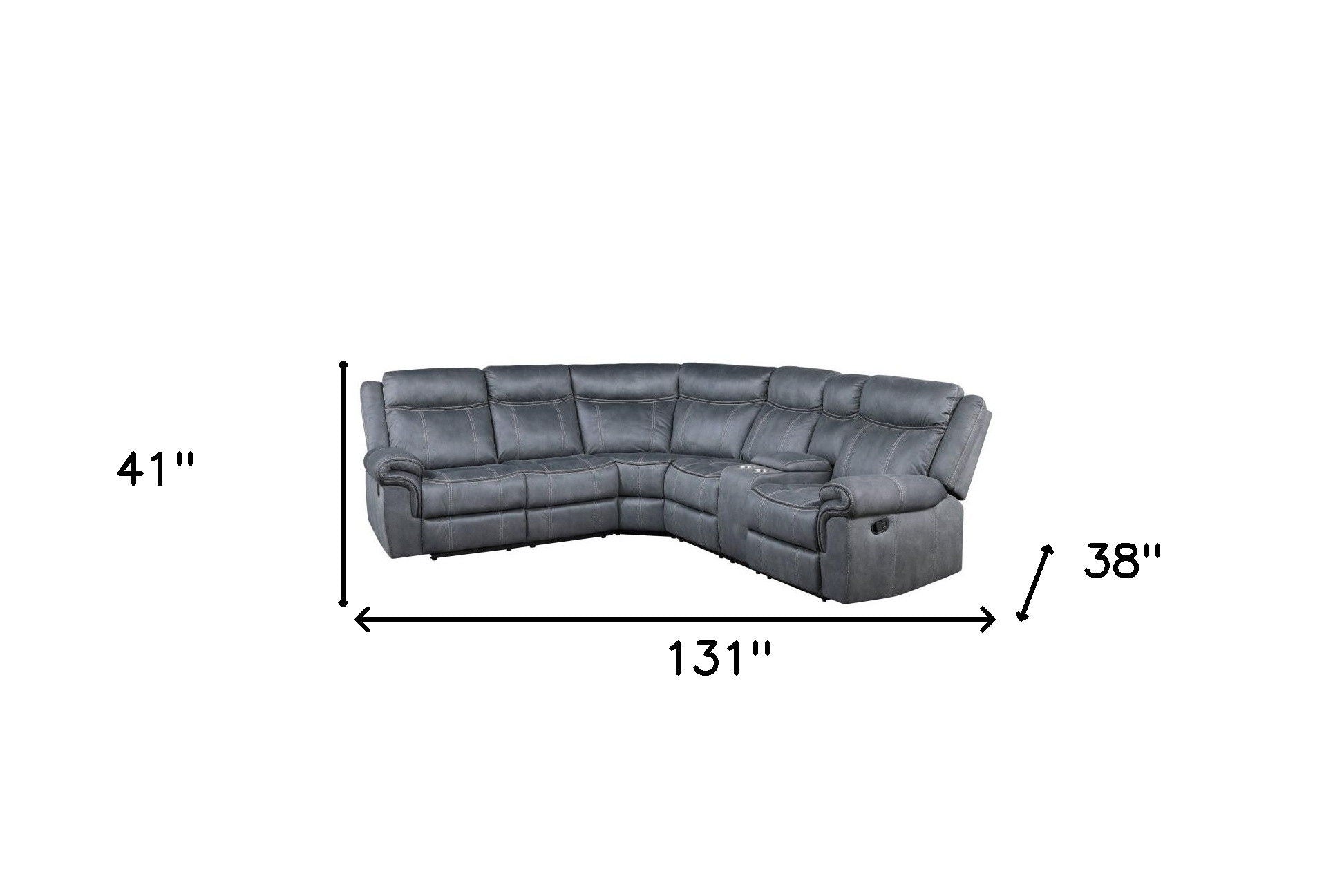 Velvet Reclining L Shaped Six Piece Corner Sectional With Console - Gray