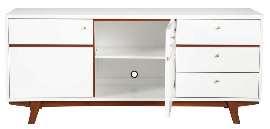 Mahogany Solids And Veneer Cabinet Enclosed Storage TV Stand - White