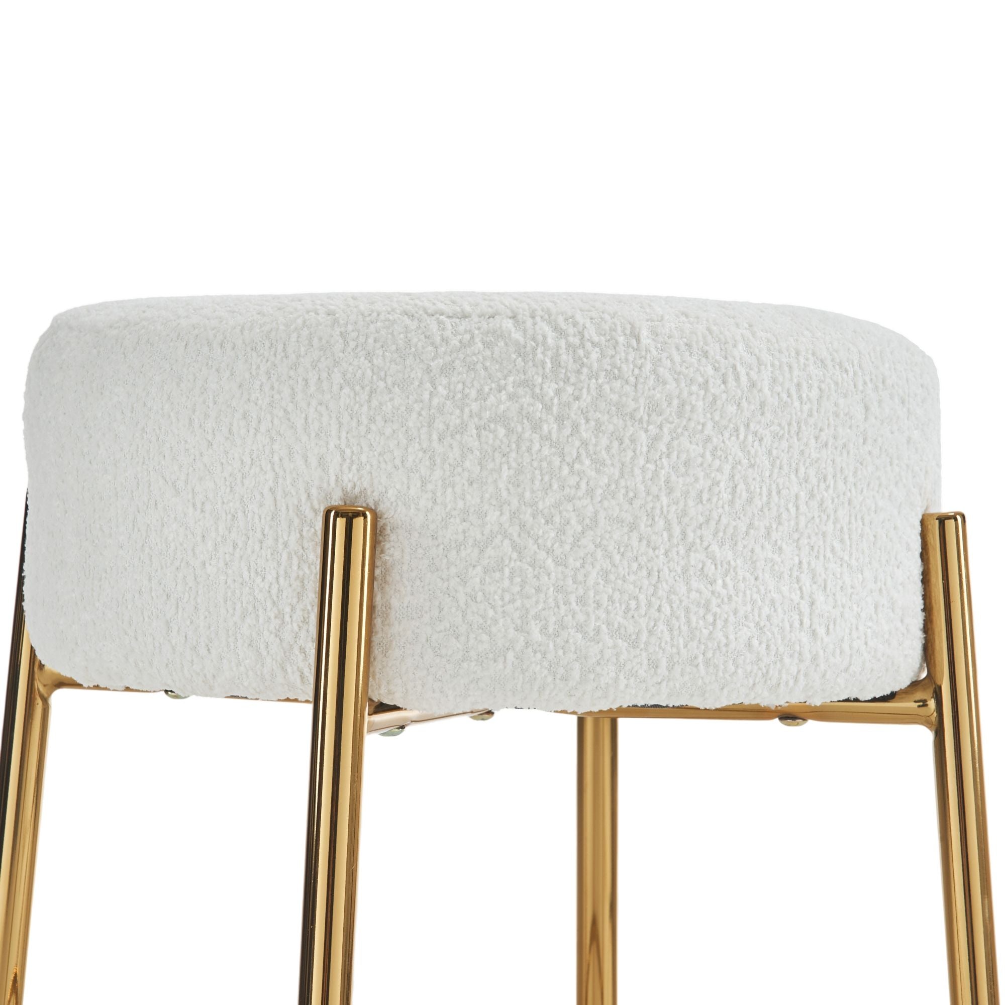 Round High Bar Stools (Set of 2), Contemporary Upholstered Dining Stools For Kitchens, Coffee Shops And Bar Stores - Gold Legs