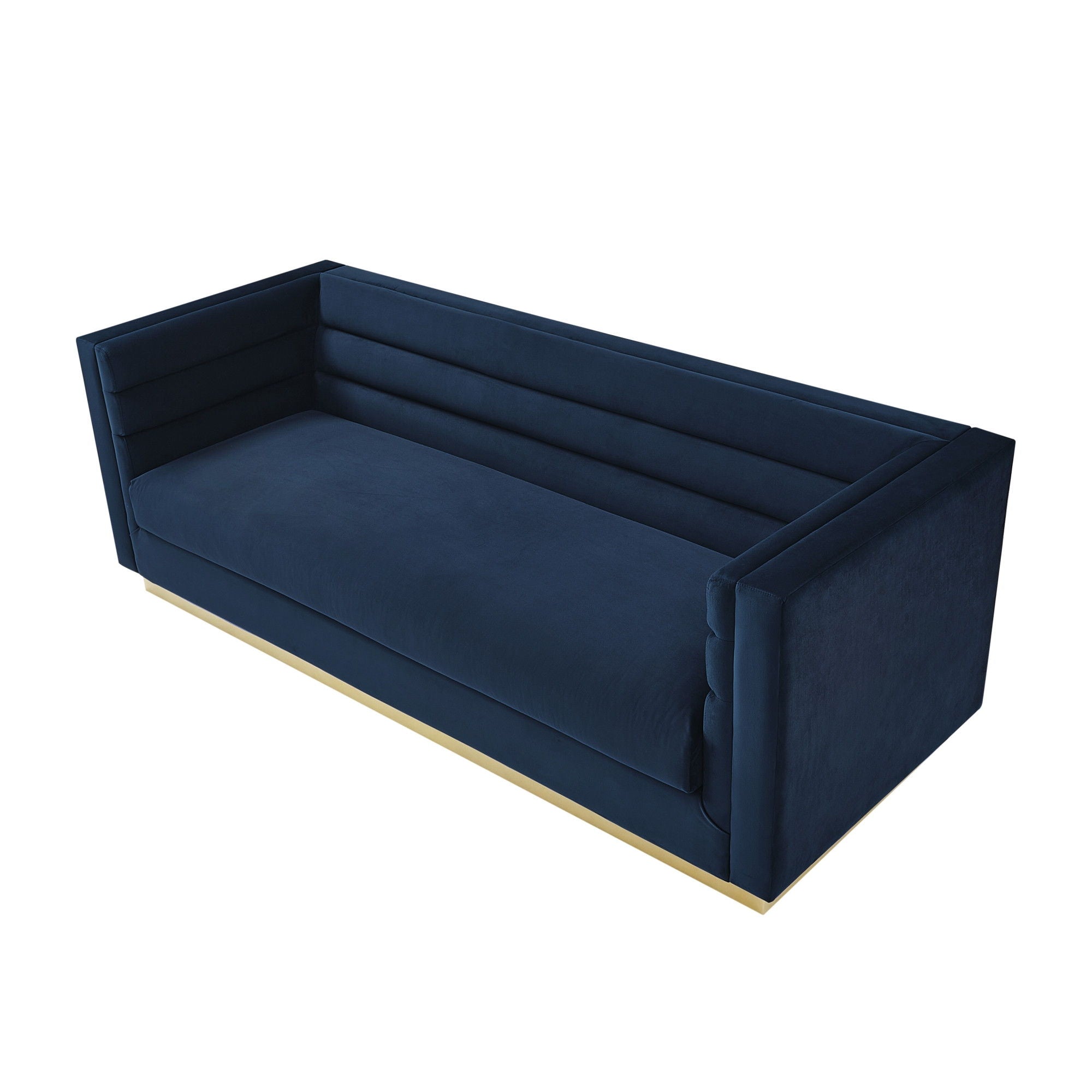 Velvet Sofa With Legs - Navy Blue