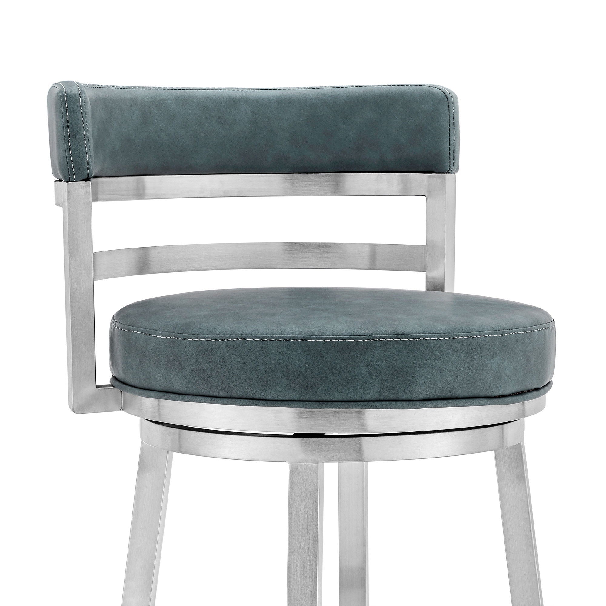 Faux Leather Swivel Low Back Bar Height Bar Chair - Blue / Silver