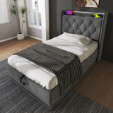 Upholstered Bed, 360 Surround LED Function, Remote Control, Hydraulic Storage Bed With USB, Type-C Charging (Without Mattress)