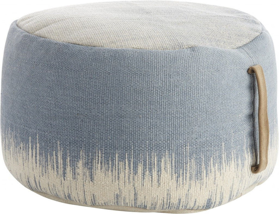 Round Abstract Pouf Ottoman - Blue / White