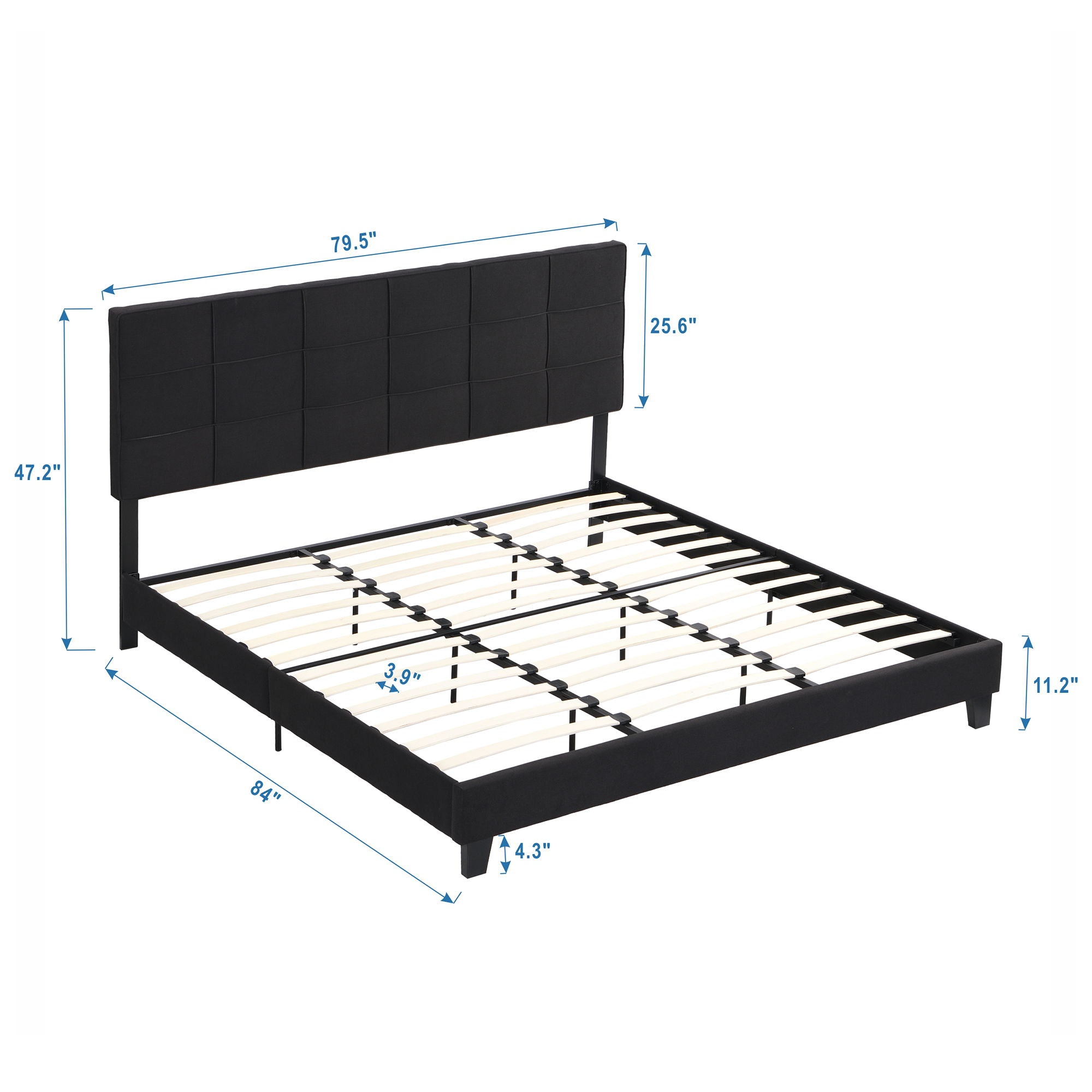 King Size Upholstered Platform Bed Frame With Button Tufted Linen Fabric Headboard, No Box Spring Needed, Wood Slat Support