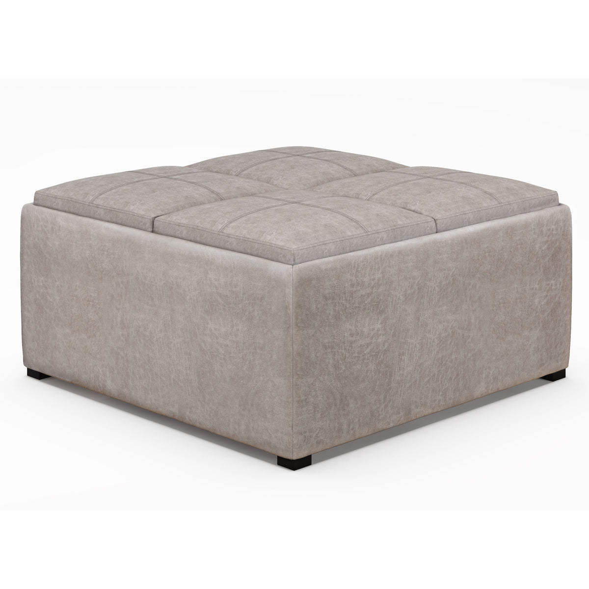 Avalon - Square Coffee Table, Storage Ottoman Pearl Silver Faux Leather by Simpli-Home | Bel Furniture