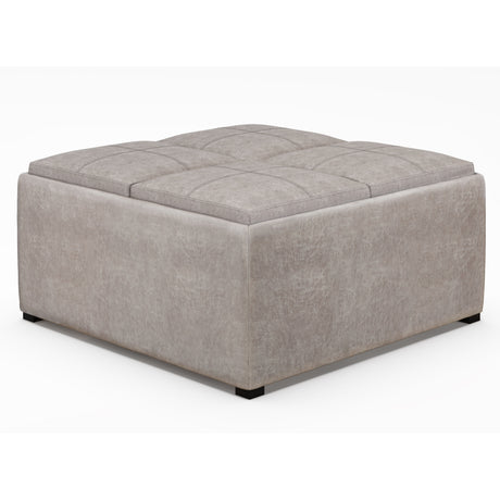 Avalon - Square Coffee Table, Storage Ottoman Pearl Silver Faux Leather by Simpli-Home | Bel Furniture