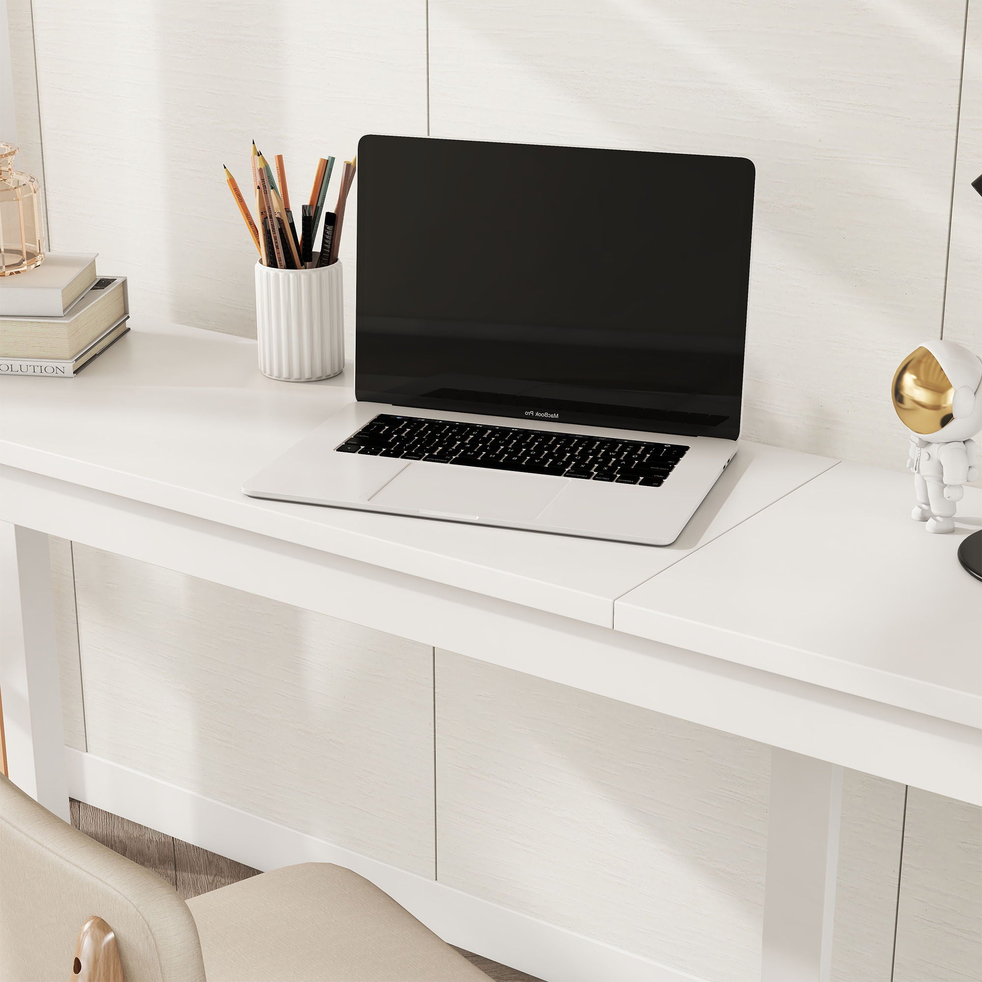 Loft Wood Bed With Under-Bed, Built-In Desk, A Storage Cabinet Of 2 Drawers, Guardrails, Ladder