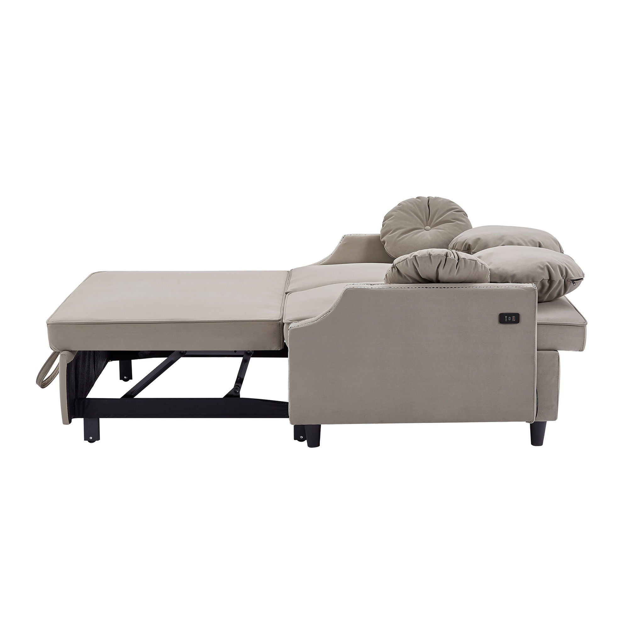 Multiple Adjustable Positions Sofa Bed Stylish Sofa Bed With A Button Tufted Backrest, Two USB Ports And Four Floral Lumbar Pillows For Living Room, Bedroom, Or Small Space